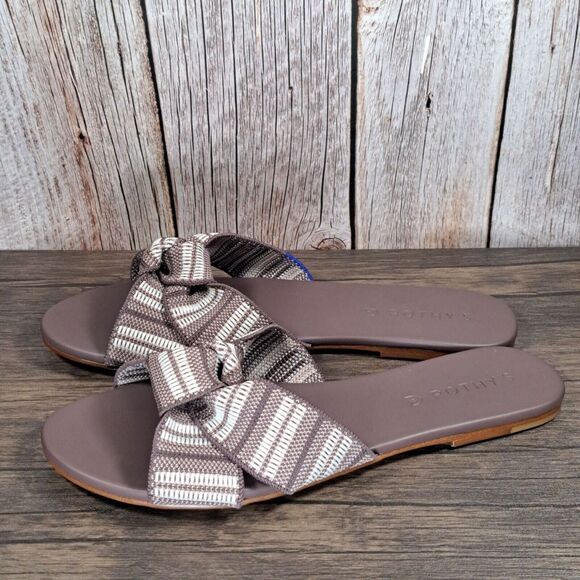 Rothys The Knot Taupe Stripe Slip on Flat Sandals Women's Size 8 (NWOB) - Picture 1 of 8